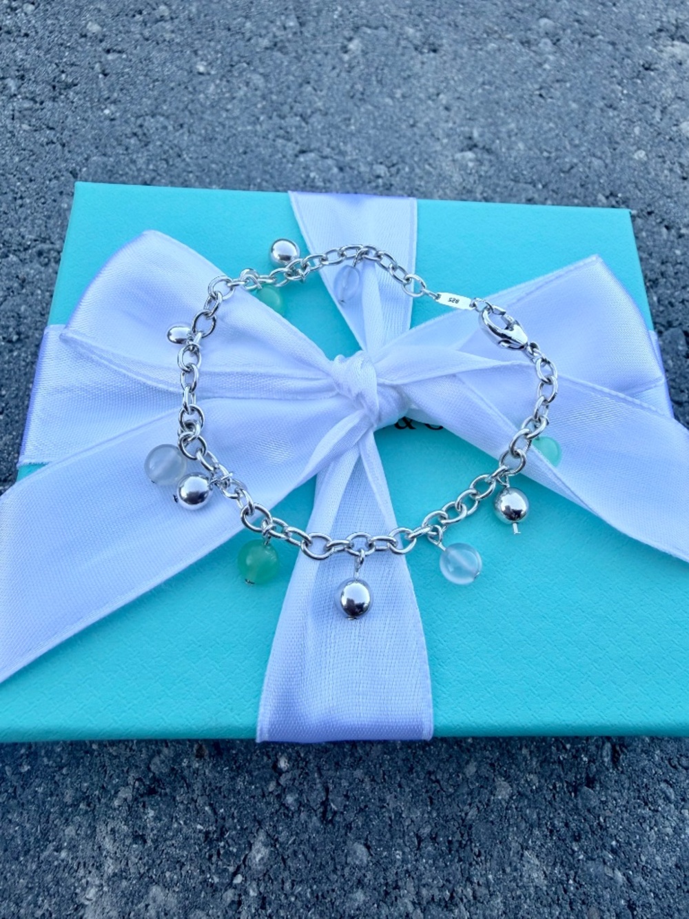 RARE Tiffany & Co Chrysoprase, Moonstone, Bead Bracelet, 7"